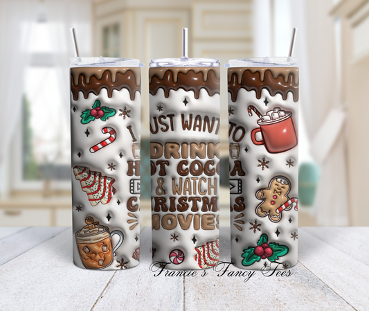 Hot Chocolate And Christmas Movie Tumbler/Christmas Theme/Christmas Gift/20oz Tumbler/Gift/Sublimation Tumbler