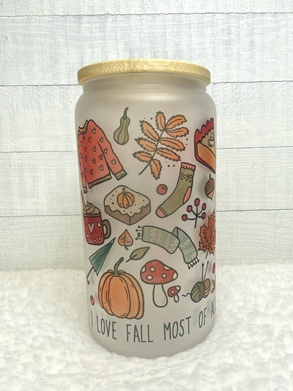 Fall Glass Tumbler/Libby Glass Tumbler/Glass Tumbler/Sublimation Frosted Cup