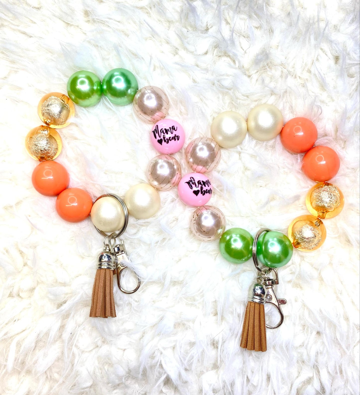 Mama Bear Beaded Keychain//Handmade Gifts/Acrylic Bead Wristlet Keychain/Best Gift for Mom