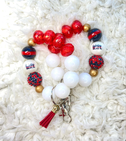 Red Keychain/Firefighter Wife Acrylic Keychain/Wife Keychain/Acrylic Beaded Wristlet Keychain/Birthday Gift