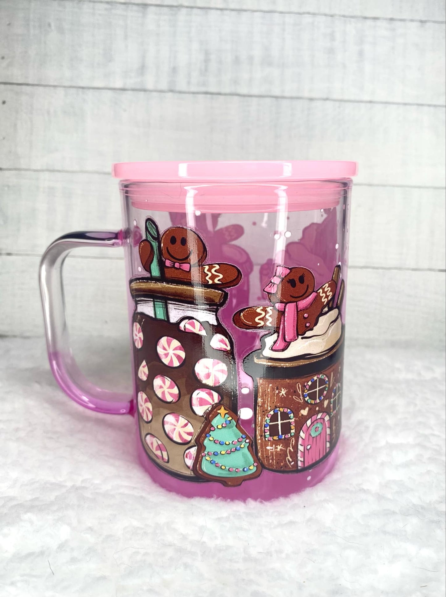 Gingerbread Glassware/Glass Cup/Frosted Glass Libby Cup/UV DTF Glass Cup/Christmas Gift/16oz Libby Cup