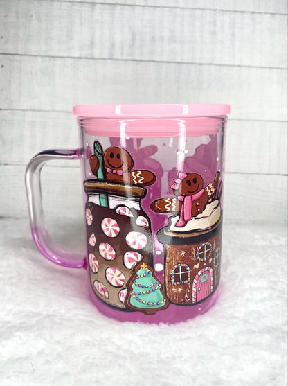 Gingerbread Glassware/Glass Cup/Frosted Glass Libby Cup/UV DTF Glass Cup/Christmas Gift/16oz Libby Cup