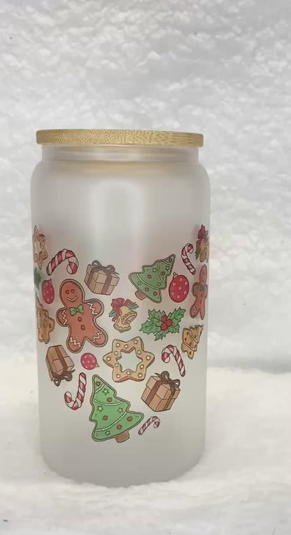 Christmas Theme Frosted Glass Cup/Frosted Glass Libby Cup/Sublimation Glass Cup/Christmas Gift