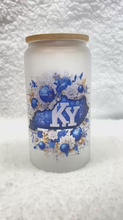 Ky Christmas Glass Cup/Kentucky Frosted Cup/Frosted Glass Libby Cup/Sublimation Glass Cup/Christmas Gift/Glass Tumbler/Libby Glass