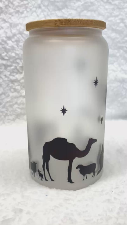 Nativity Scene/Christmas Frosted Glass Cup/Libby Cup/Sublimation Cup/ Christmas Gift/ Christian Gift