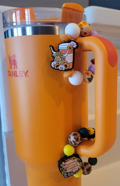 Autum Leaves and Pumkin Please/Fall Theme Cup Charm/Charms/Handle Accessory/ Accessory for Cups/Silicone Beads