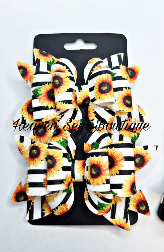 Hair Bows, Sunflower Bows, Toddler Hair Bow, Baby Headband, Vinyl Hair Bow