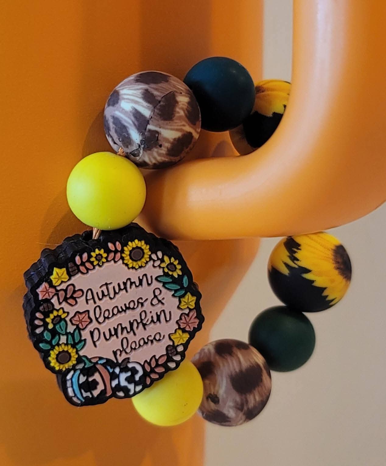 Autum Leaves and Pumkin Please/Fall Theme Cup Charm/Charms/Handle Accessory/ Accessory for Cups/Silicone Beads